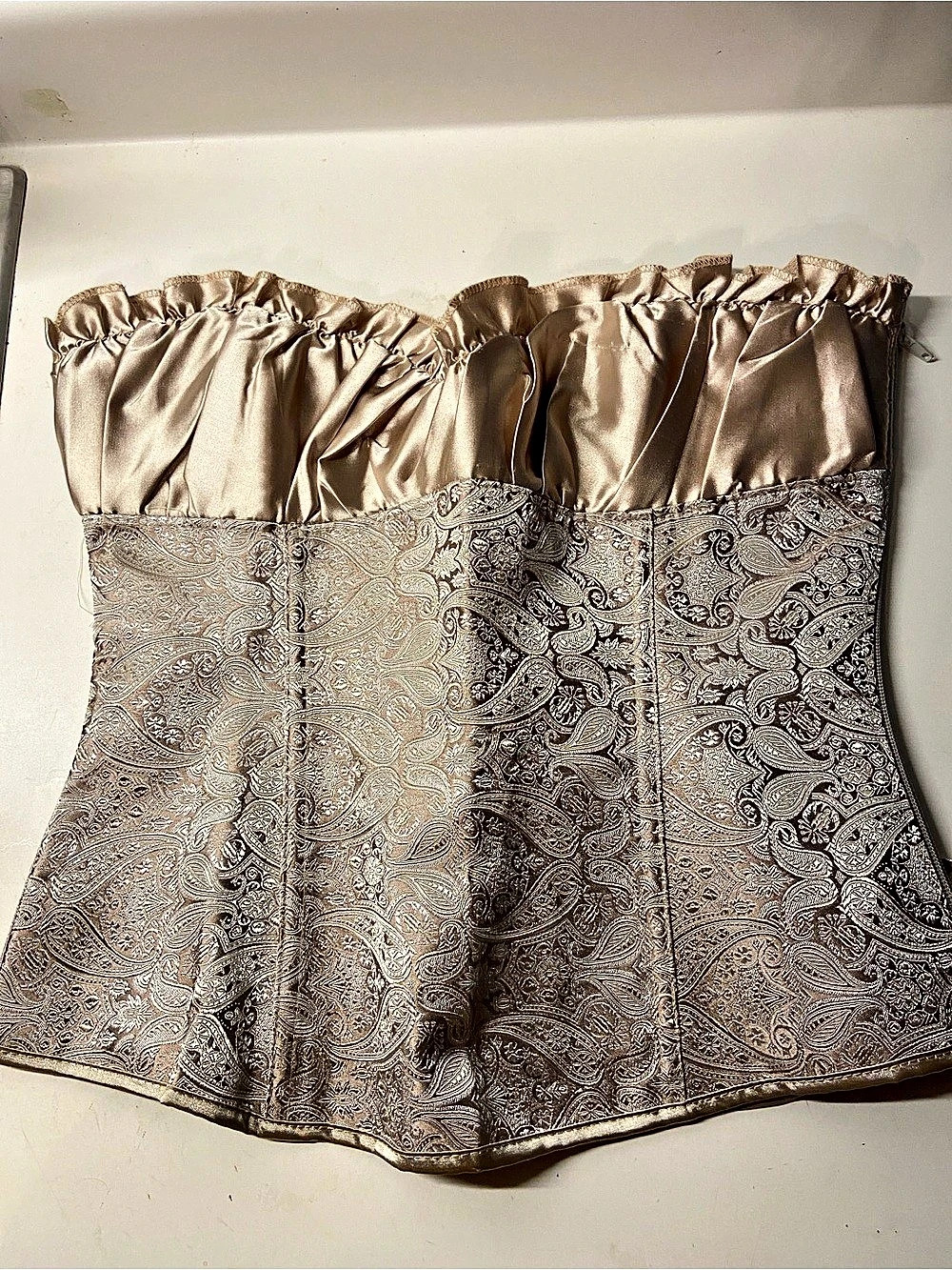 Paisley Victorian style Corset Top in champagne Like New